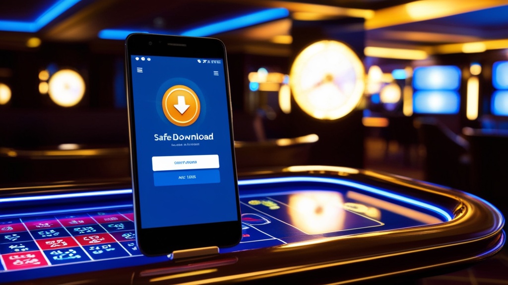 Android phone showing a casino app download screen in a dark neon setting