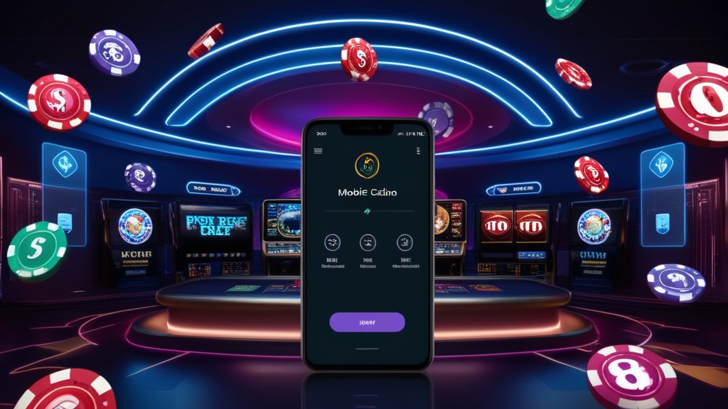 Mobile casino lobby on a phone with game icons and neon lighting