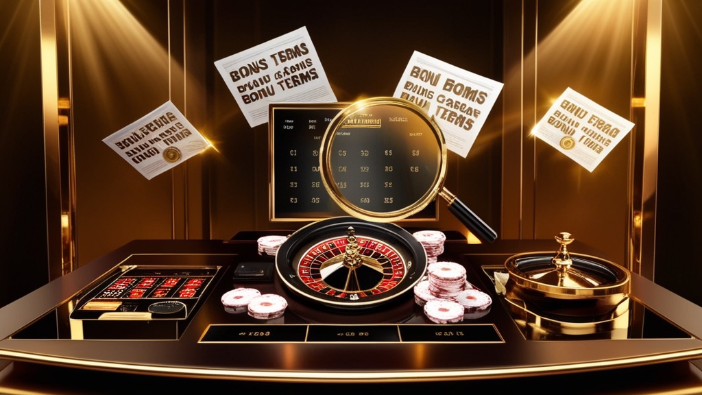 Casino bonus terms and wagering rules displayed on a dramatic table