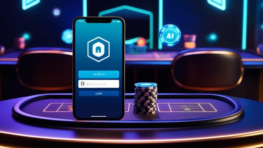 Android phone login screen with secure account symbols in a dark casino scene